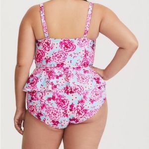 NWT Torrid Floral Pink and Blue High-Waisted Ruched Swimsuit bottom